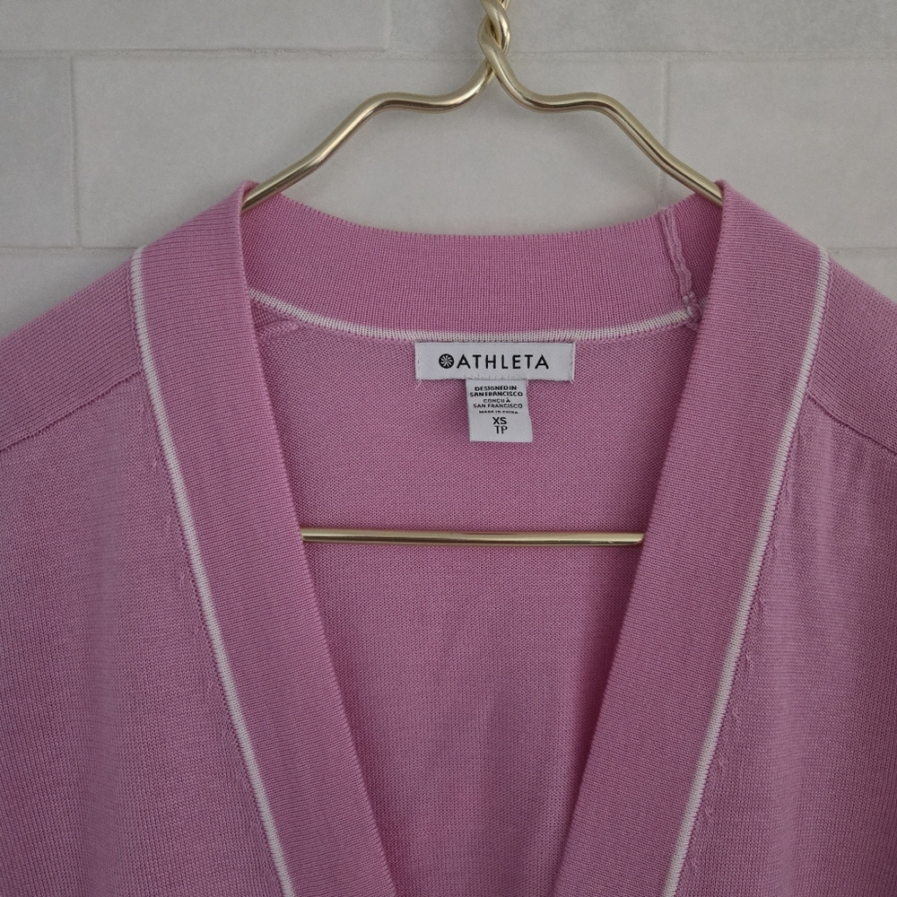 Athleta Lightweight Merino Wool Lyocell Button Cardigan Sweater Quartz Pink XS - Picture 3 of 8